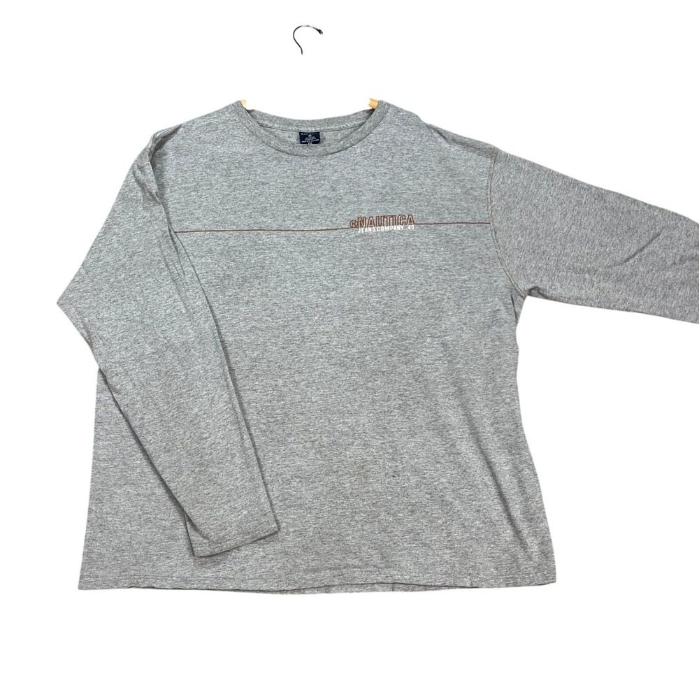 Nautica Jeans Company T-Shirt Mens 2XL Gray Heathered Long Sleeve Crew‎ Neck